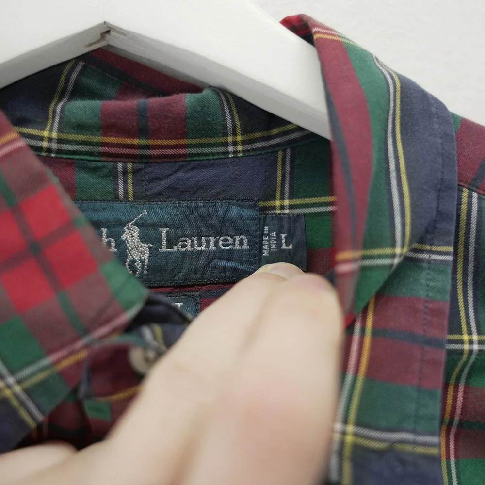 Polo Ralph Lauren Mens Classic Fit Plaid Button Down Shirt‎ Large Navy Green Red